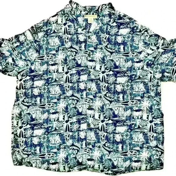 Island Passport Other - Island Passport Nautical Print Short Sleeve Camp Button Up Nautical Print 2X